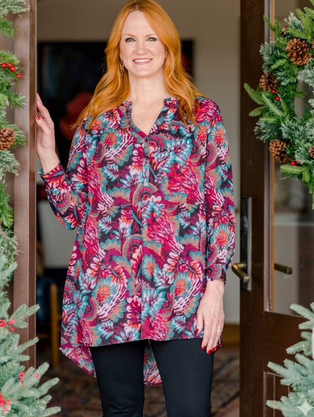 Pioneer Woman Floral Micro Ruffle Tiered Tunic Top Small Blouse Boho High Low